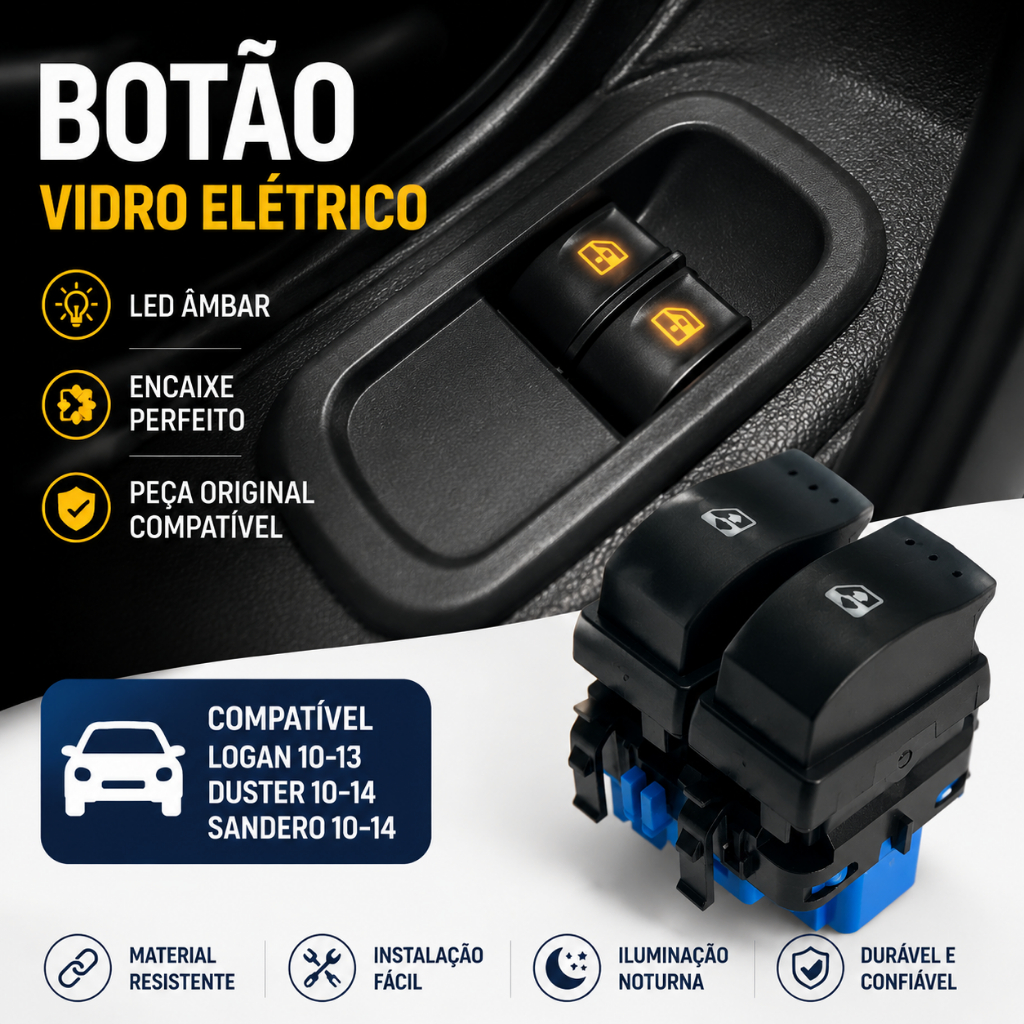 Botao Interruptor Vidro Eletrico Compatível A Sandero Logan Duster 2013 2014 2015 Duplo Fundo Azul