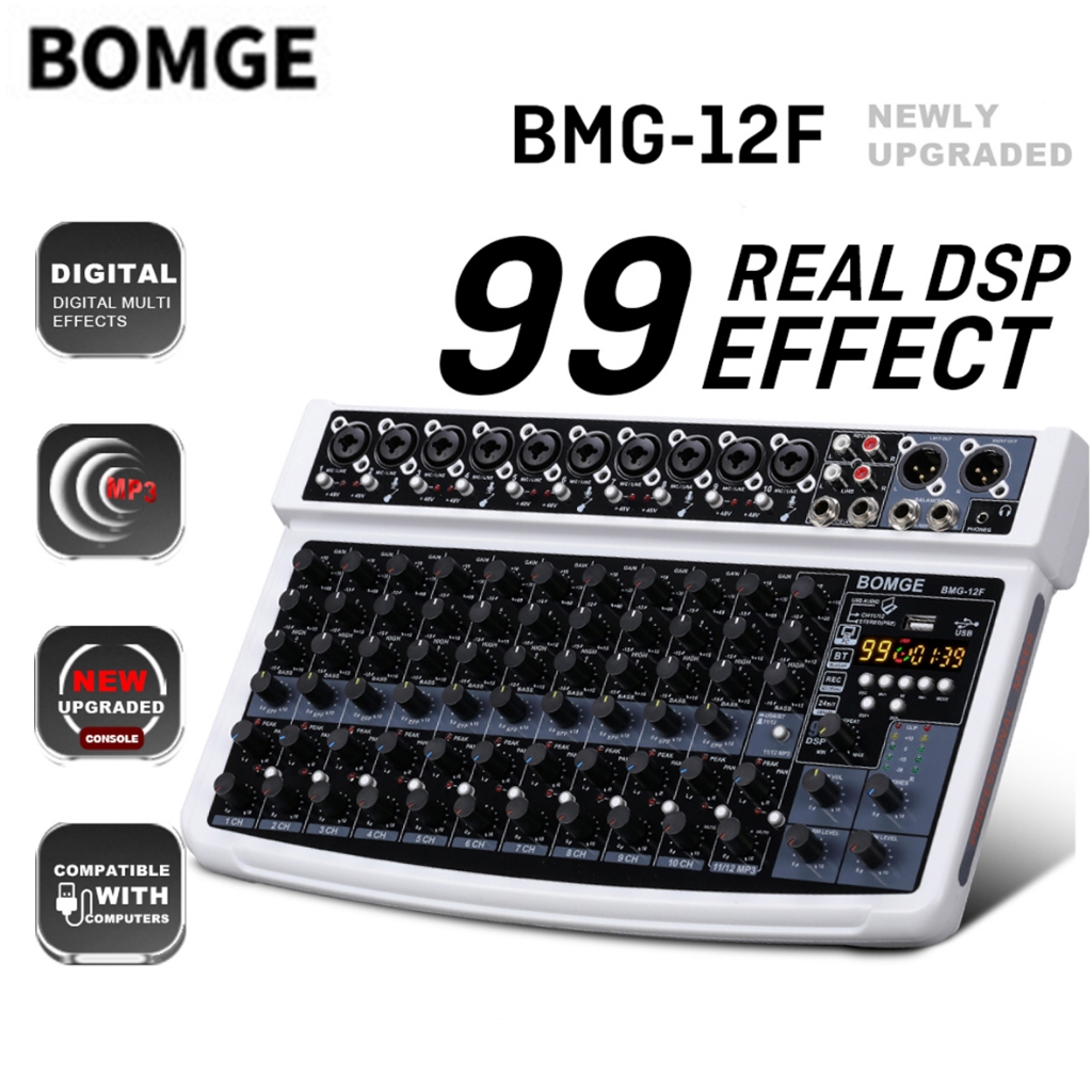 O mixer De Áudio BOMGE 12F Apresenta Uma interface De Controlador De Som De DJ Com Porta USB , Entrada De Gravação De PC