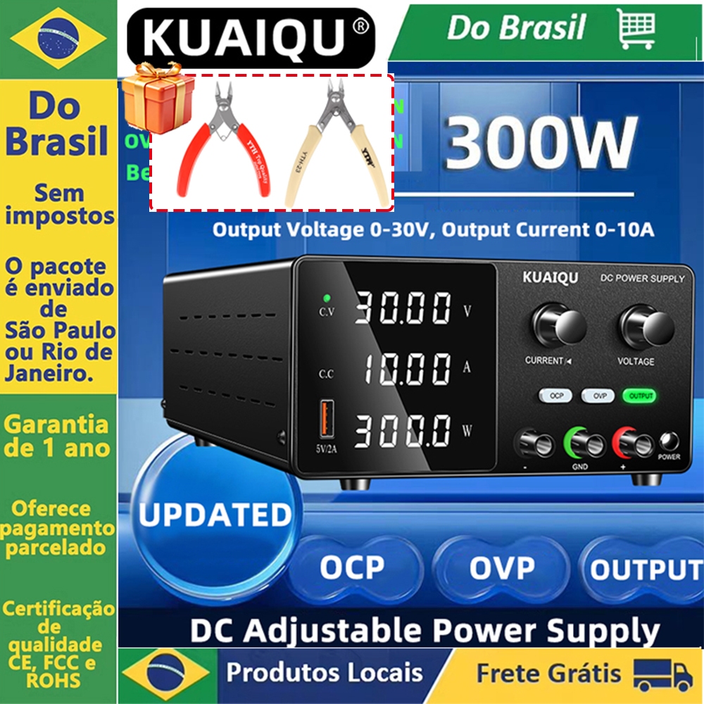 Fonte De Alimentação De Bancada KUAIQU 30V 10A 300W , OCP/OVP/OPP/SCP Reparo Eletrônico Para De Galvanoplastia Eletrólis