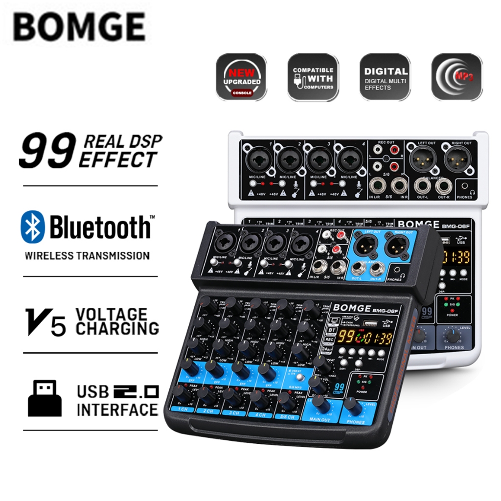 Interface De Mixagem De Som De Áudio mini DJ De 6 Canais BOMGE Com MP3 Alto-Falante USB , Bluetooth , Gravação Estéreo ,