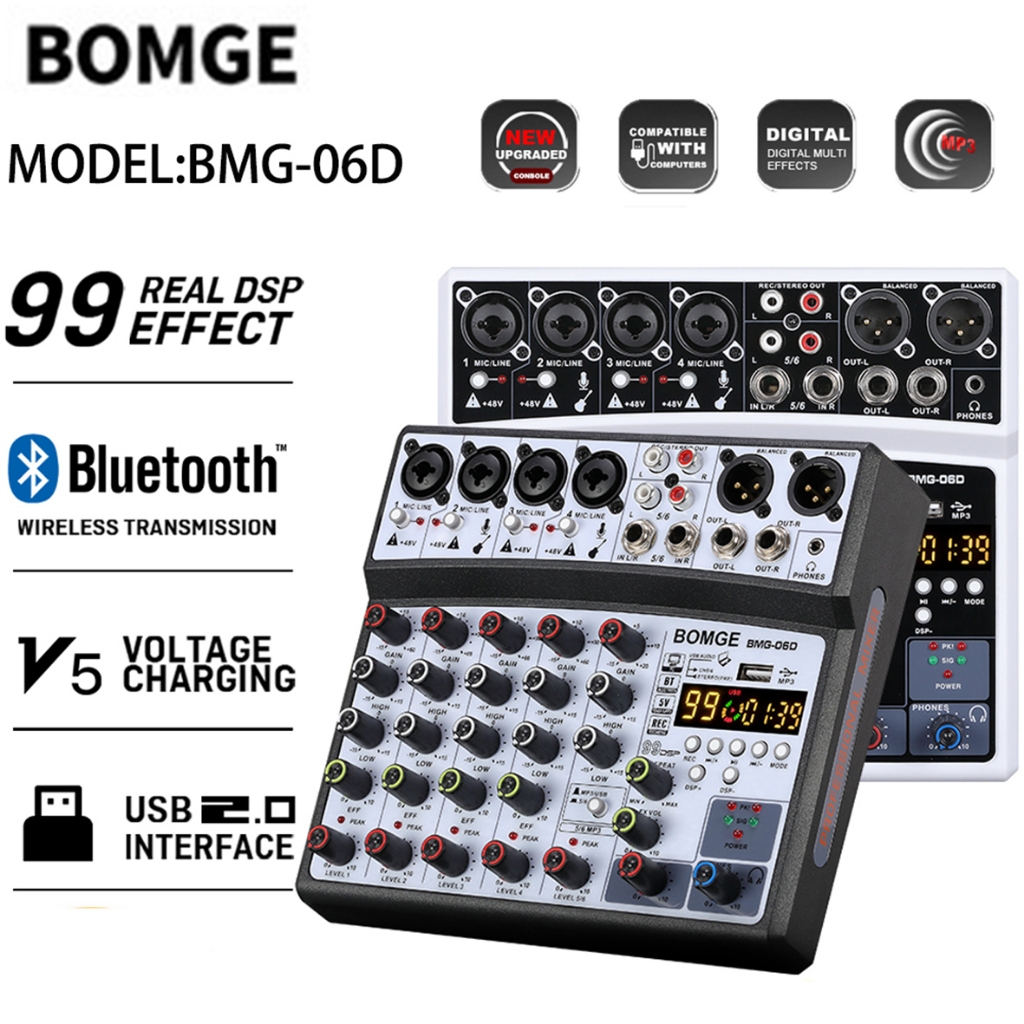 BOMGE Professional 6 Canais DJ Audio Mixer Interface Desktop Karaokê Máquina Com Entrada MP3 , USB , Bluetooth , Gravaçã