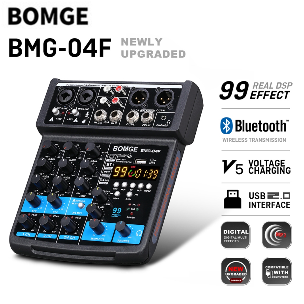 BOMGE 4 Canais DJ Audio Sound Mixer Interface Console De Mixagem Desktop Karaokê Com Entrada MP3 , USB , Bluetooth , Gra