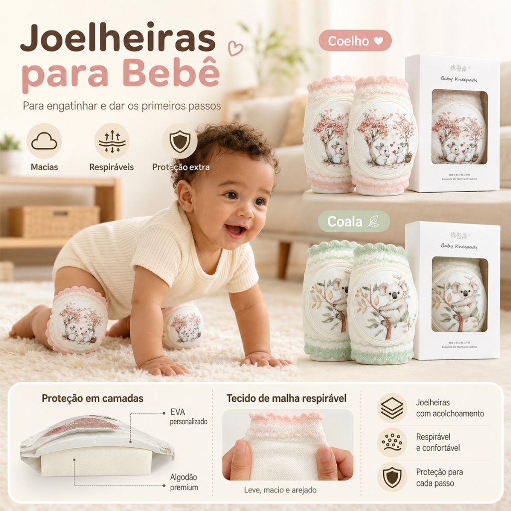 Joelheiras Com 5 Camadas De Proteção Para Bebês , Antiderrapantes E Macias Engatinhar 6-18m
