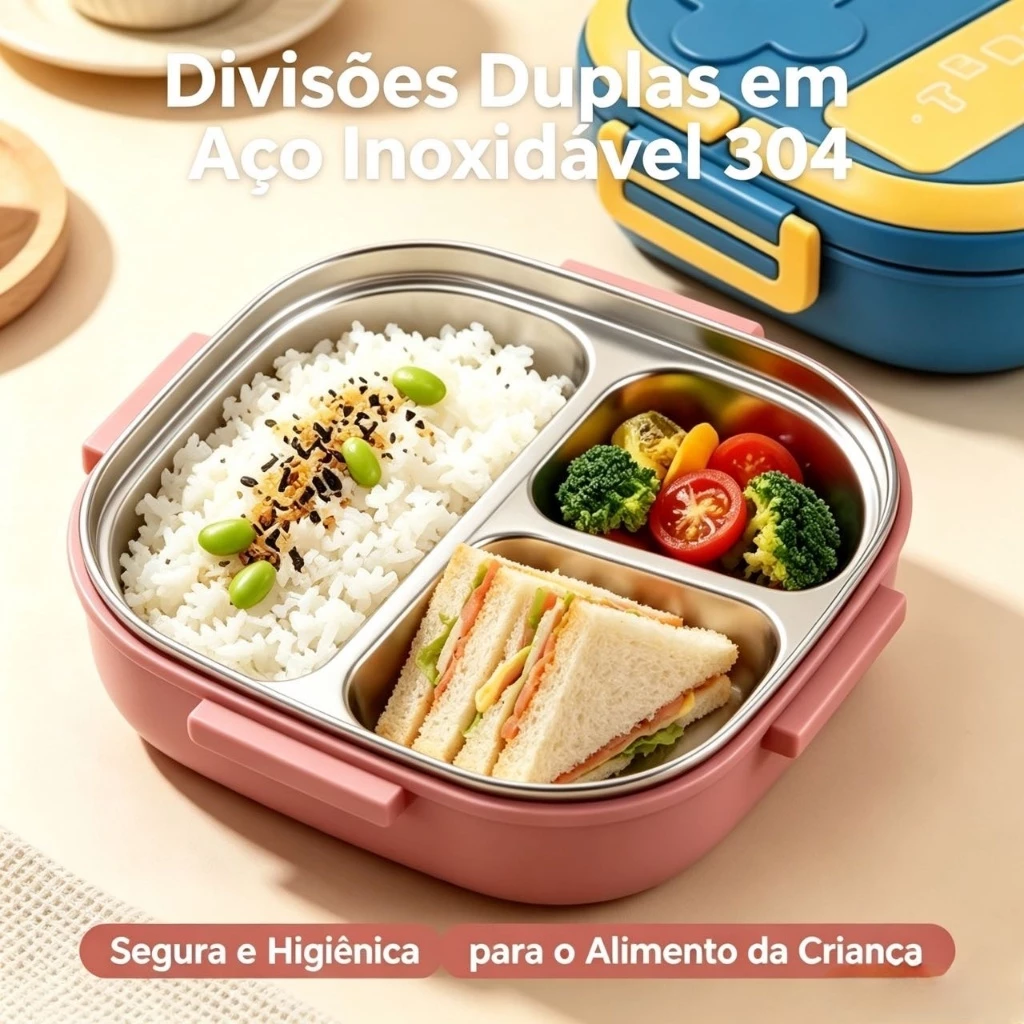 Lancheira Térmica Dividida Aço Inox 304 Sem BPA Anti Vazamento para Crianças Escola e Trabalho — imagem 1