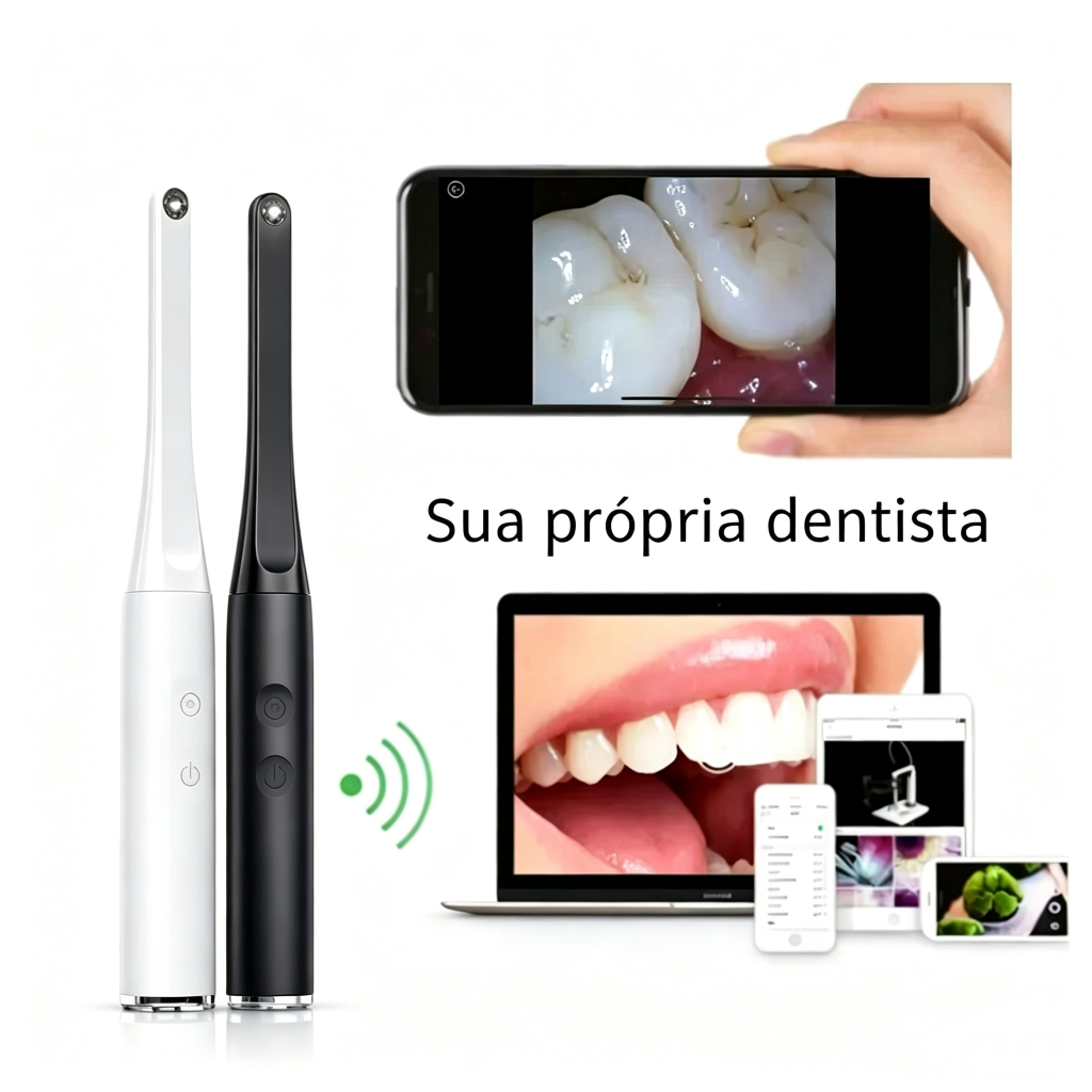 Câmera Intra Oral WiFi Sem Fio 720P HD Prático Com Luz Para Limpeza Dental e Pet (Android/iOS)
