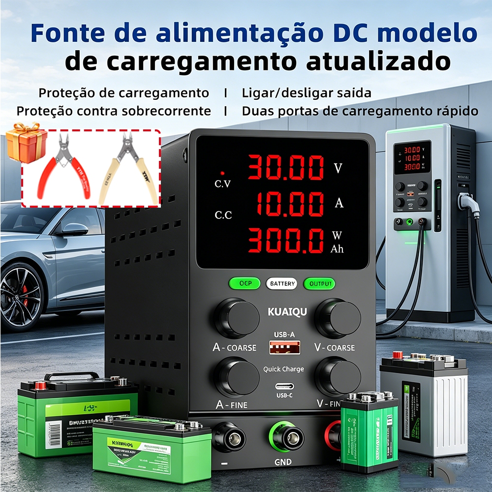 Fonte De Alimentação De Carregamento De Bateria KUAIQU Ajustável 12V 24V 30V 48V 60V 72V 100V 120V Bancada Para Ativação