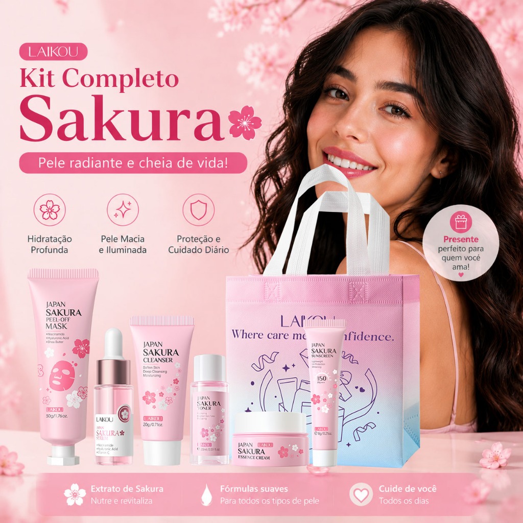 LAIKOU Sakura Conjunto De Cuidados Com A Pele Anti-Oxidação Brilho Suave Linhas 
