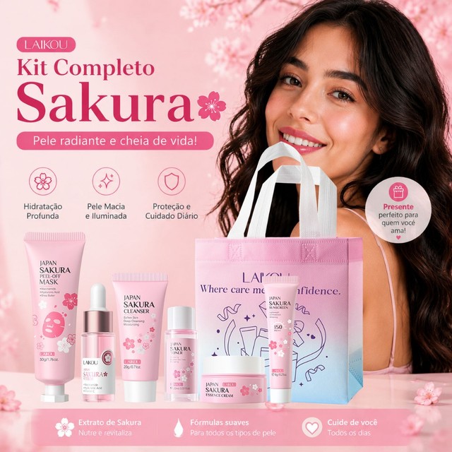 LAIKOU Sakura Conjunto De Cuidados Com A Pele Anti-Oxidação Brilho Suave Linhas Finas Refinar Textura Da Presente De Ani