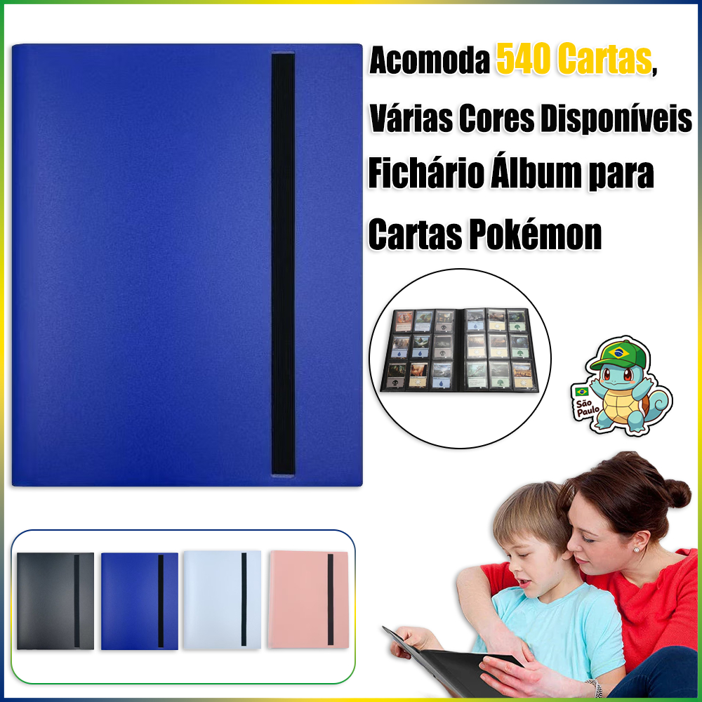 Fichário Álbum para Cartas Pokémon - Acomoda 540 Cartas, Várias Cores Disponíveis