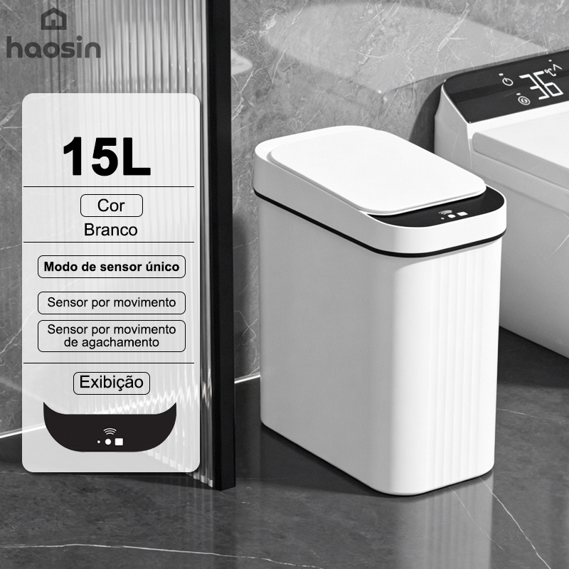 HAOSIN Lixeira com sensor inteligente capacidade 15L dois modos funcionais prática para casa Smart trash can