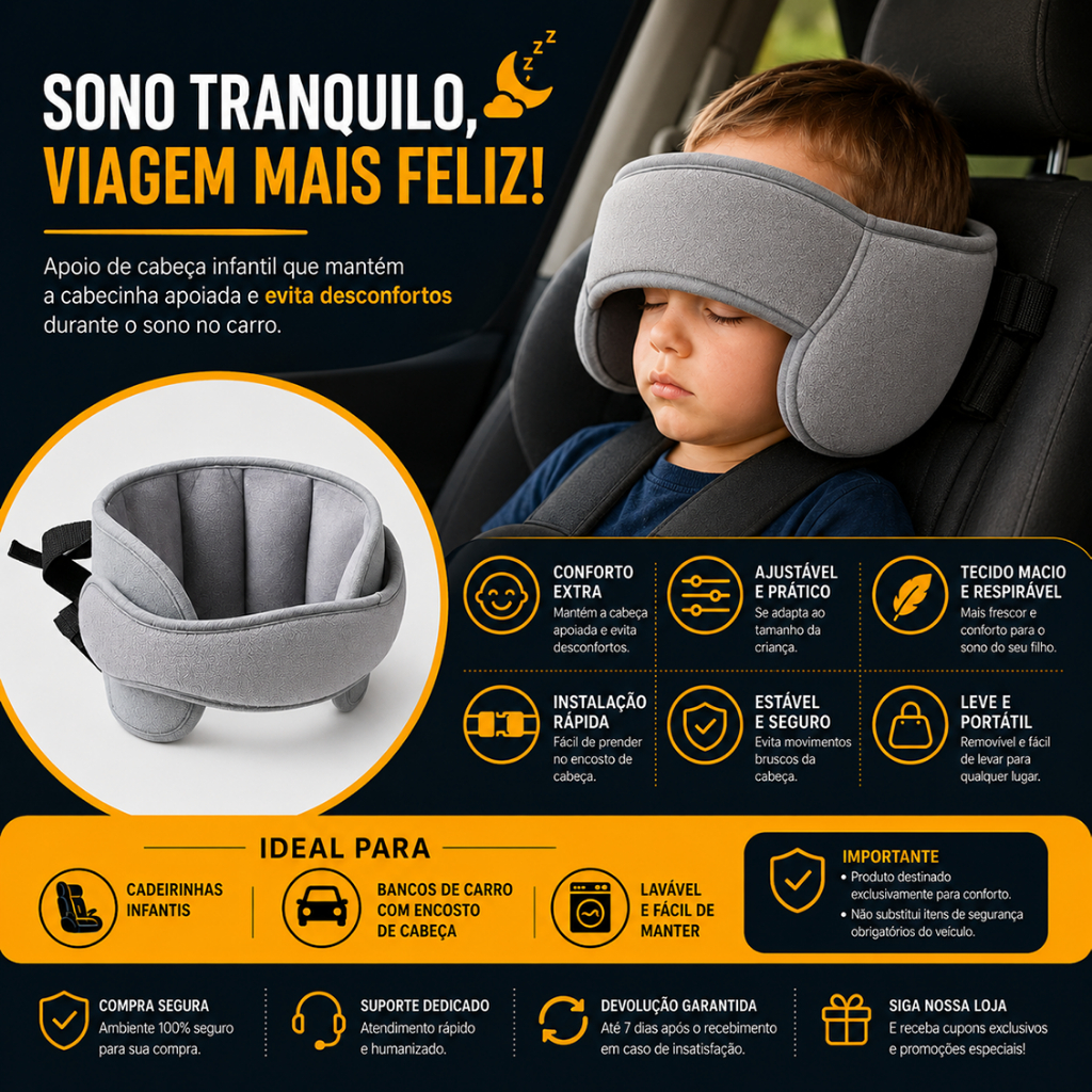 Apoio de Cabeça Infantil Conforto e Segurança para a Cabeça do Bebê na Cadeirinha