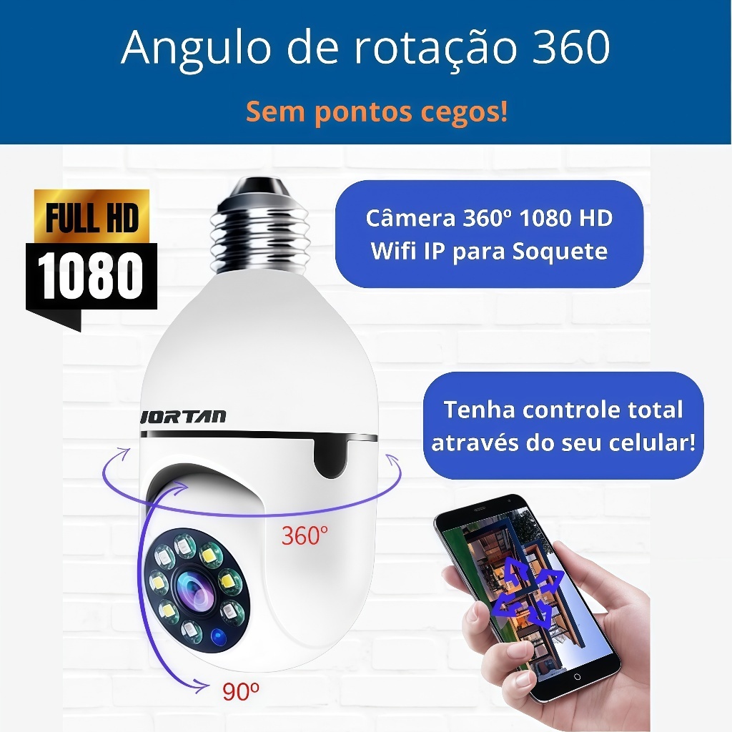 360 ° Câmera De Segurança IP Wi-Fi Sem Fio Com Luz , Aplicativo Z-LOT CAM , Full HD , Visão Noturna