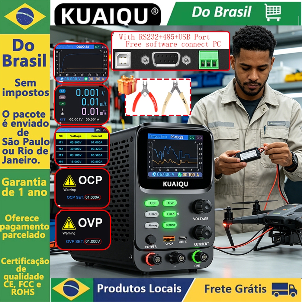 Fonte De Alimentação De Alta Precisão KUAIQU 0.01mA 0.1mV Bancada Com display De 5 Dígitos 30v 10a , Em Tempo Real De Hi