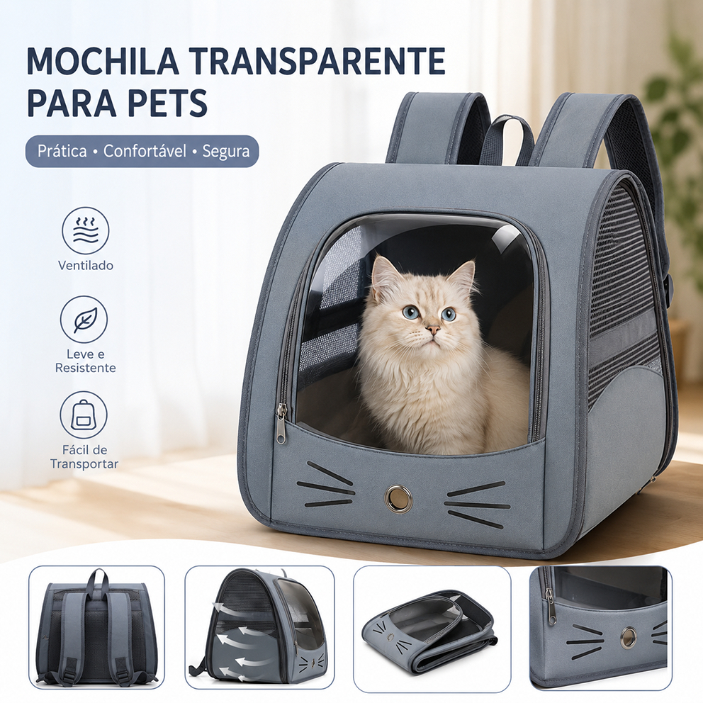 Mochila para transporte de gatos, ideal para uso externo, respirável e portátil