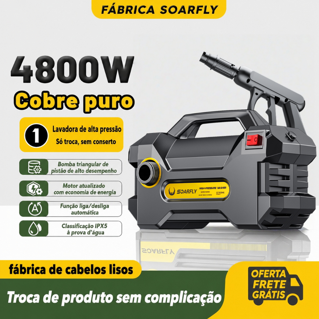 Soarfly 3800W 160Bar Lavadora portátil de alta pressão adequada para limpeza em Spray residencial de rua de carro 127V/2