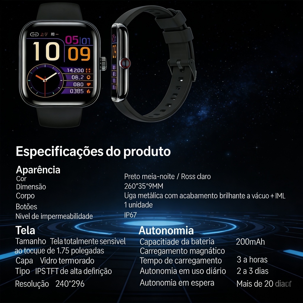 Smartwatch Feminino H10 Monitor Glicose Ciclo Menstrual SpO2 Chamadas Bluetooth Bateria Longa IP67 — imagem 2 de 2