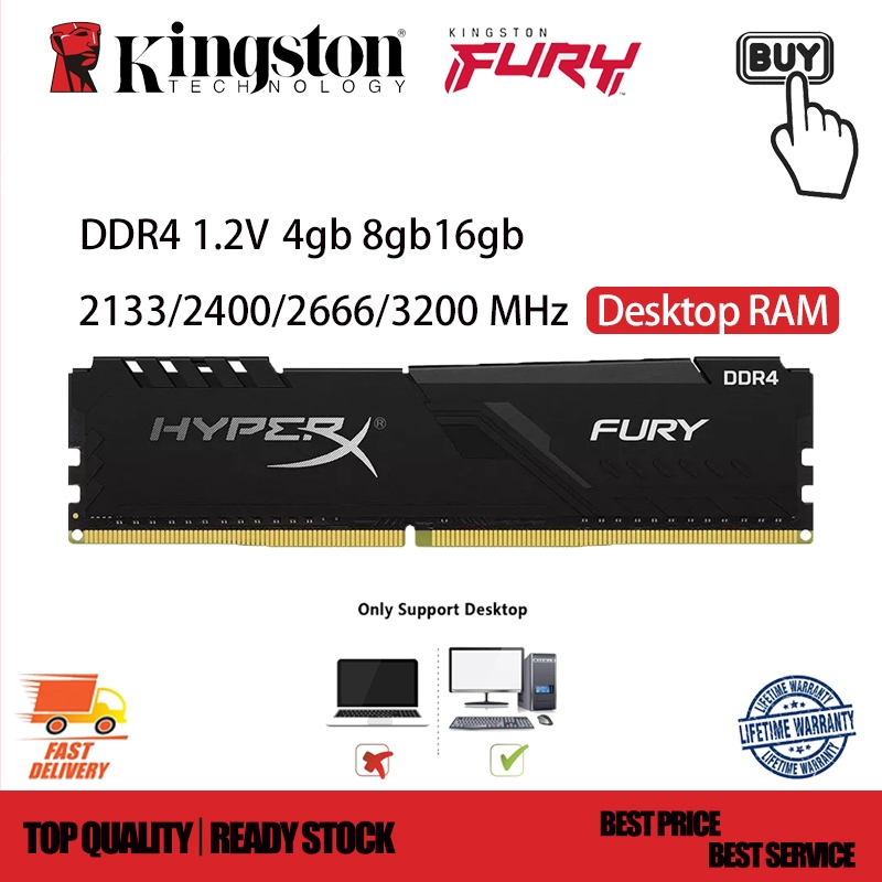 Kingston Desktop HyperX FURY RAM DDR4 4/8/16GB  2133/2400/2666/3200MHz PC4 Desktop DIMM Memória De 288 Pinos