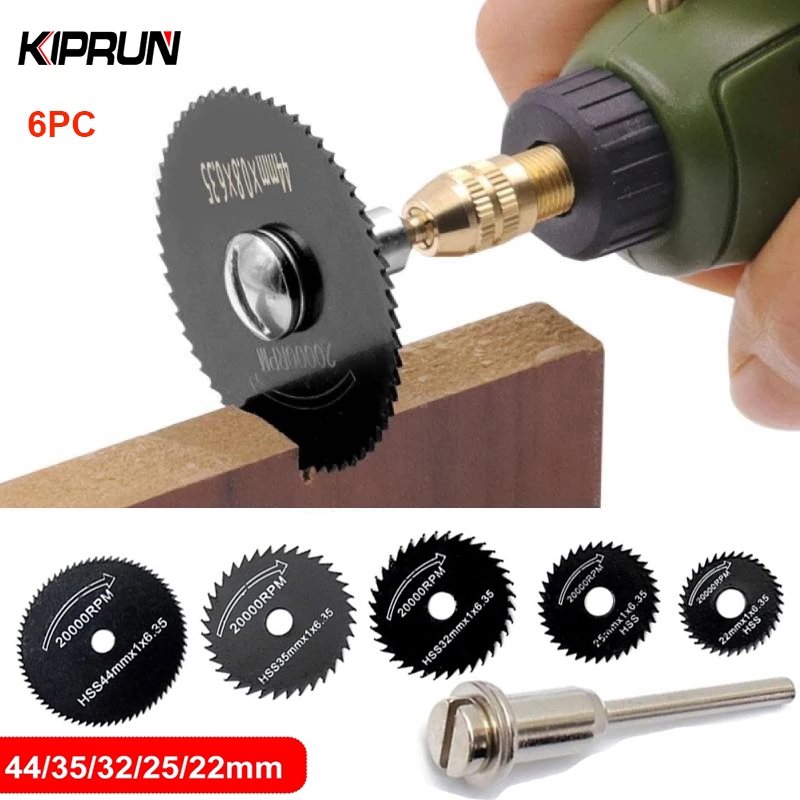 KIPRUN 6 Pçs Mini HSS Lâmina De Serra Circular Ferramenta Rotativa Para Dremel Cortador De Metal Elétrica Discos Corte M