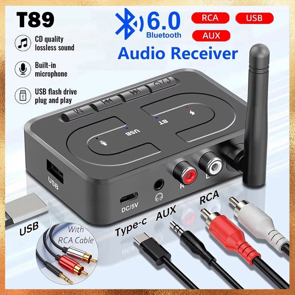 Adaptador Receptor De Áudio Bluetooth 6.0 , Música Estéreo Sem Fio , 3.5mm , AUX R/L RCA Com Suporte Para Microfone , Di