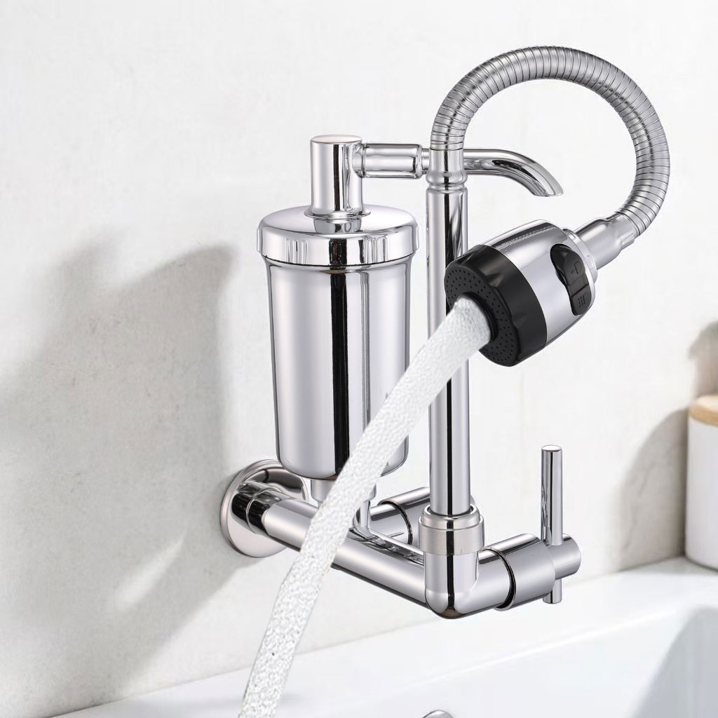 Torneira Prática De Parede De Cozinha Com Filtro Integrado , Modos Duplos De Água E Bico Flexível