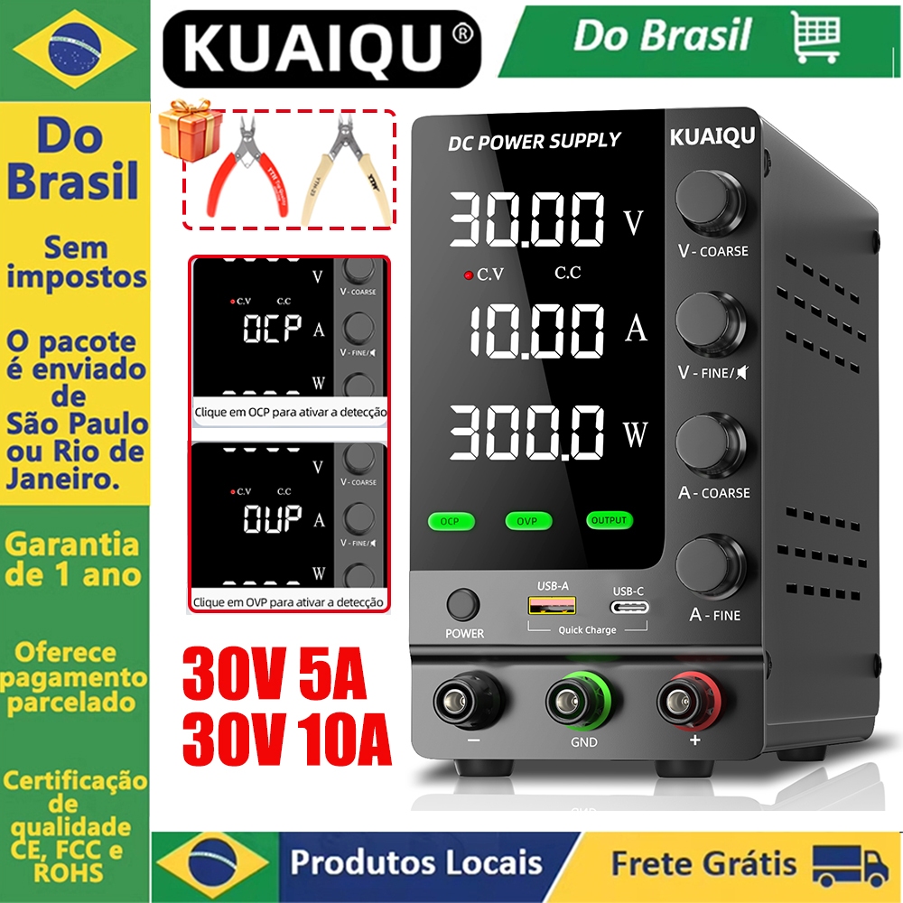 Fonte De Alimentação Digital De Bancada KUAIQU 30V 10A 30V 5A OCP OVP Função Interruptor De Saída Corrente Predefinida