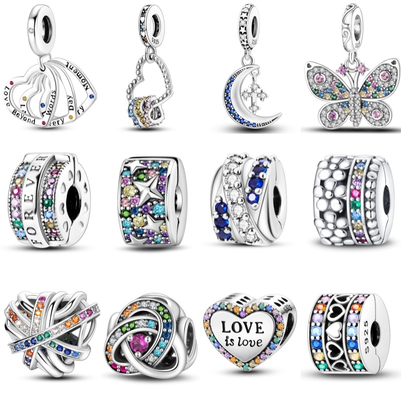 Novo estilo S925 prata Original pulseira charme 100% prata esterlina requintado charme colorido zircão pulseira DIY jóia
