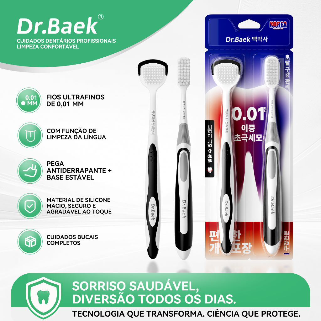 Dr.Baek Escova de Dente + Raspador de Língua Kit Higiene Bucal