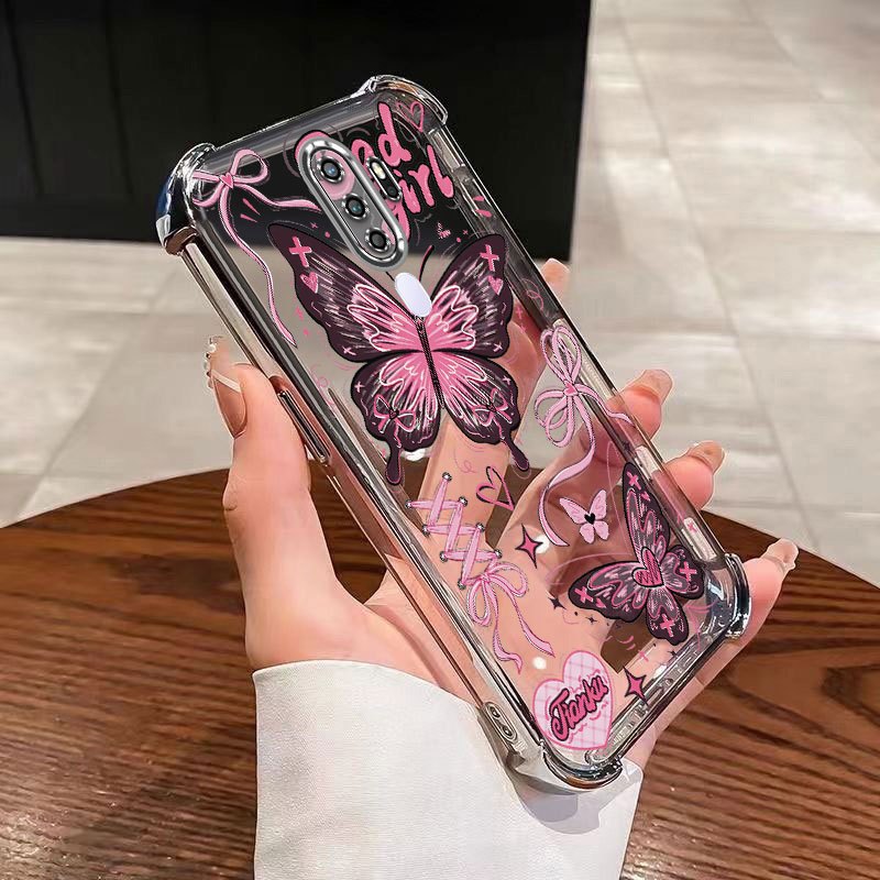 OPPO A94 A91 A92 A52 A53 A31 F11 Pro A9 A5 2020 ﻿ Linda Capa De Telefone Borboleta À Prova De Choque Com Quatro Cantos E