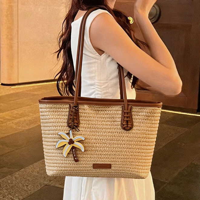 Bolsa de tecido novo estilo bolsa de praia bolsa de ombro de grande capacidade sacola de palha