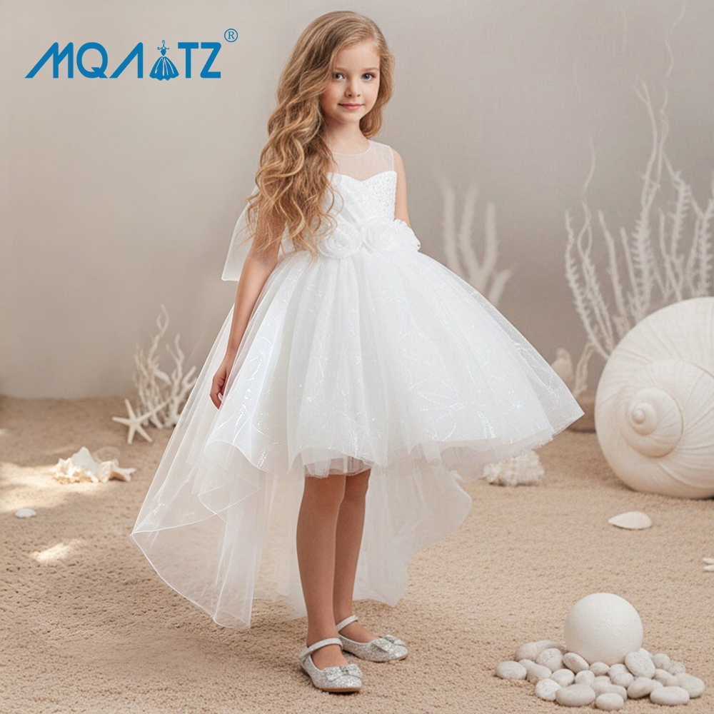 MQATZ Vestido Longo Com Laço Para Meninas Roupas Infantis Vestidos Brancos De Princesa Festa Floral E De Casamento L6163