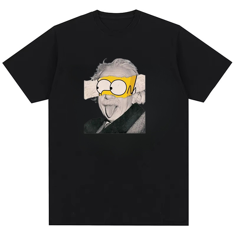 Einstein E Homer Fun Pattern Impresso Design Camiseta Masculina Feminina Confortável De Algodão Puro