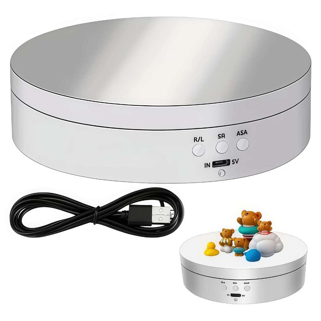Suporte Expositor Giratorio Eletrico Para Vitrine Produtos E Foto branco