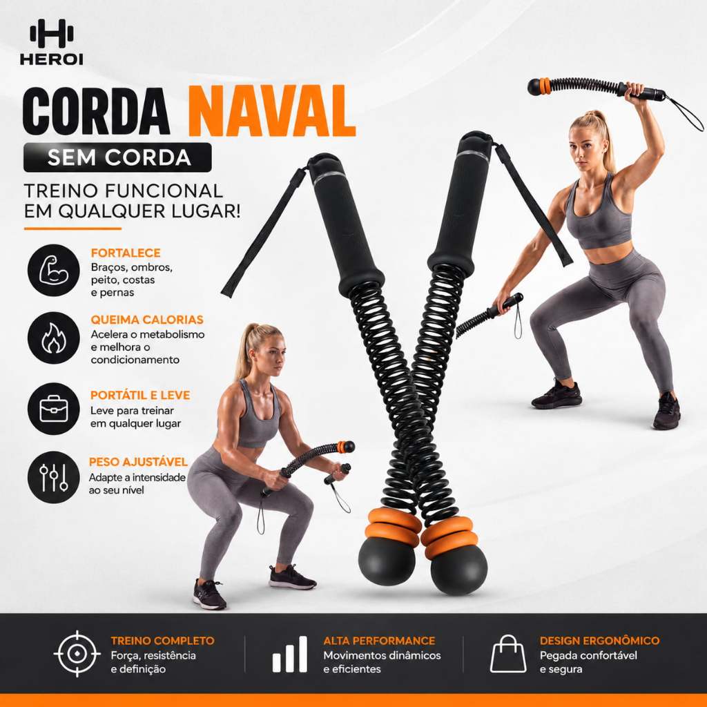 HEROI Corda Naval Portátil 3 em 1 Sem Fio Treino Funcional Fitness Com Peso Ajustável