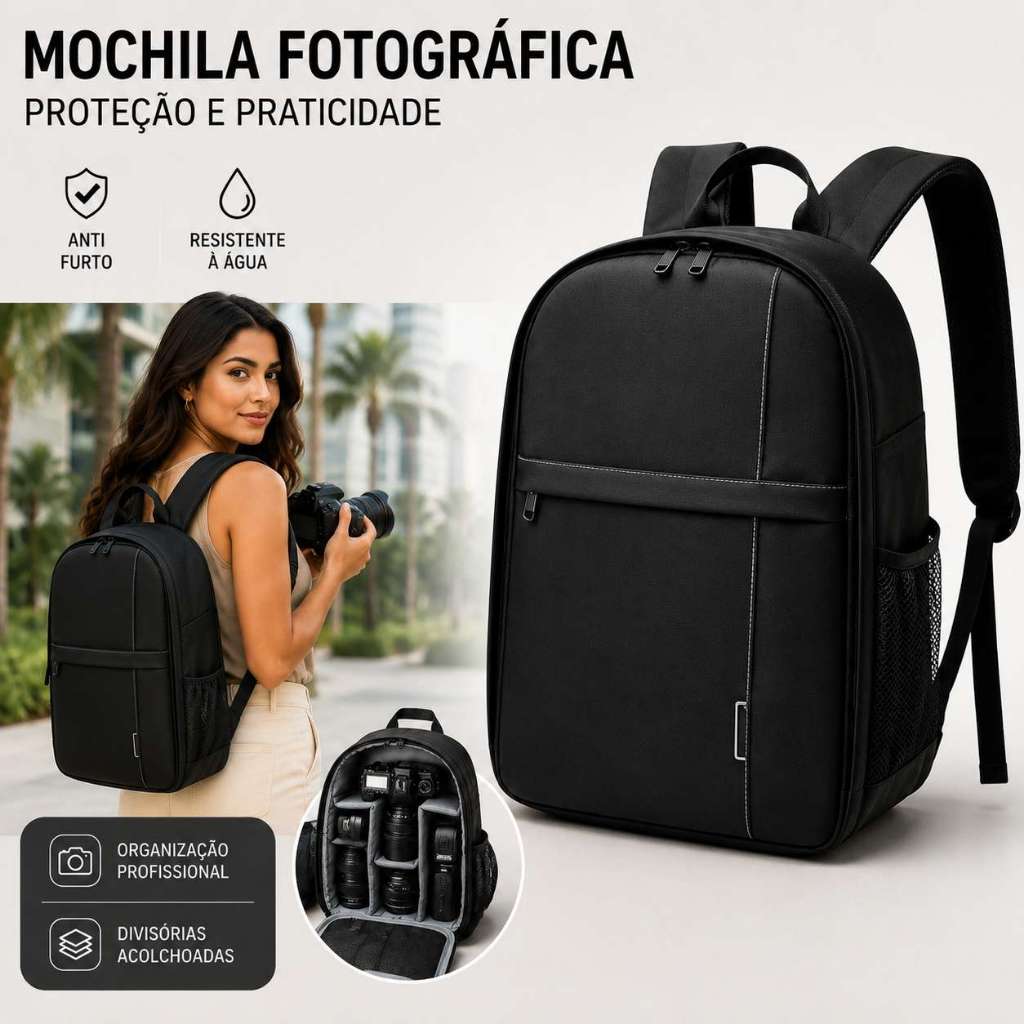 Mochila de Câmera Digital Profissional DSLR/Mirrorless Compartimentos Impermeavel Grande