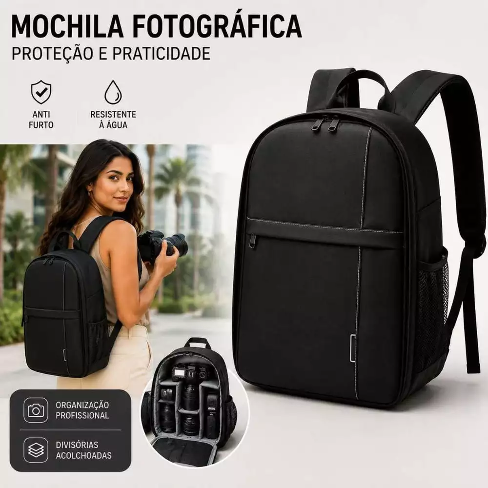 Mochila de Câmera Digital Profissional DSLR/Mirrorless Compartimentos Impermeavel Grande