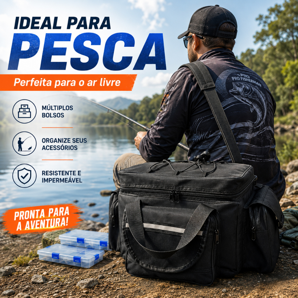 Bolsa/bolsa de pesca (nova versão) preta/camuflagem