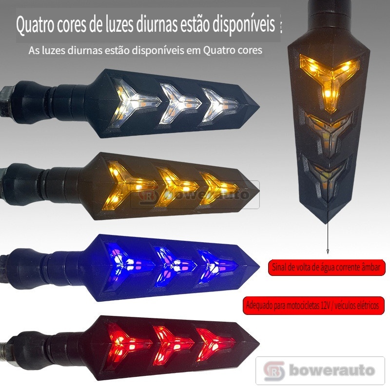 Luz LED Espinha de Peixe Seta Fluente DRL Lanterna 12V para Motocicleta Scooter CC-001