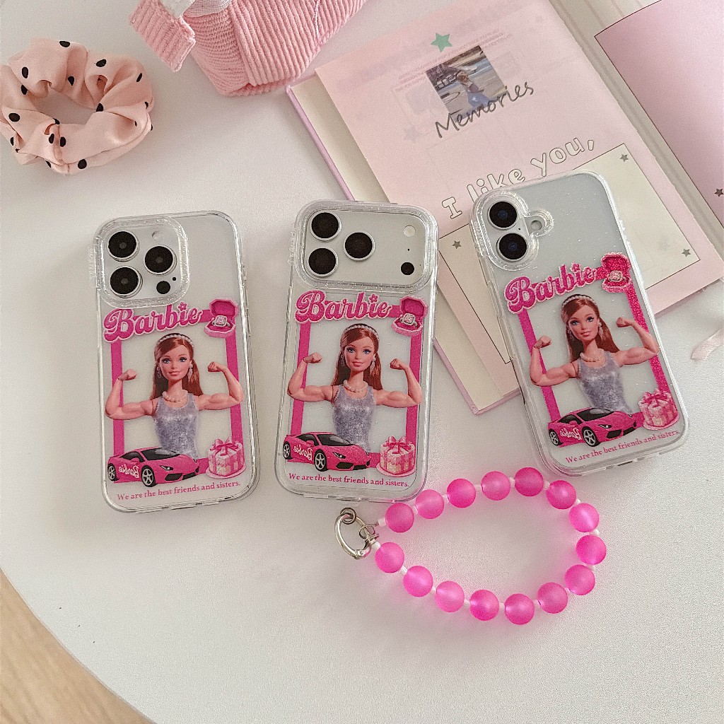 Capinha Glitter Prank Muscle Barbie com pulseira adequada para iphone 15 16 17 Pro & Pro max Apple Capa