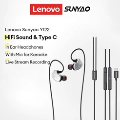 Lenovo SUNYAO Y122 Fones De Ouvido Com Fio HIFI Type C Intra-Auriculares Microfone Para Gravação De Transmissão Ao Vivo
