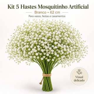 Kit 5 Hastes Mosquitinho Artificial Branco 62cm Gypsophila Decoração Vasos Festas