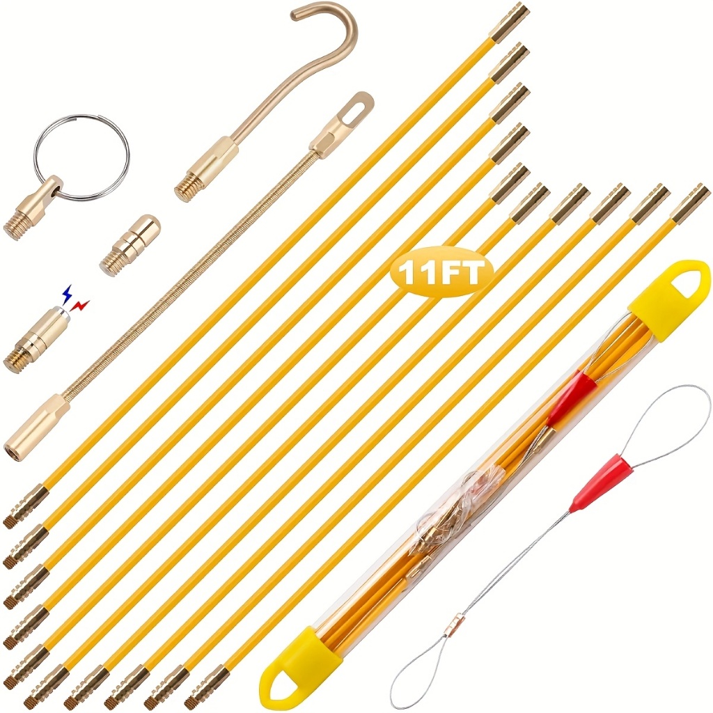 Hastes De Cabo De Fita De Peixe De Fibra De Vidro , Kit De Push/Pull De Corrida De Fio Elétrico Com Gancho E Furo Em Tub