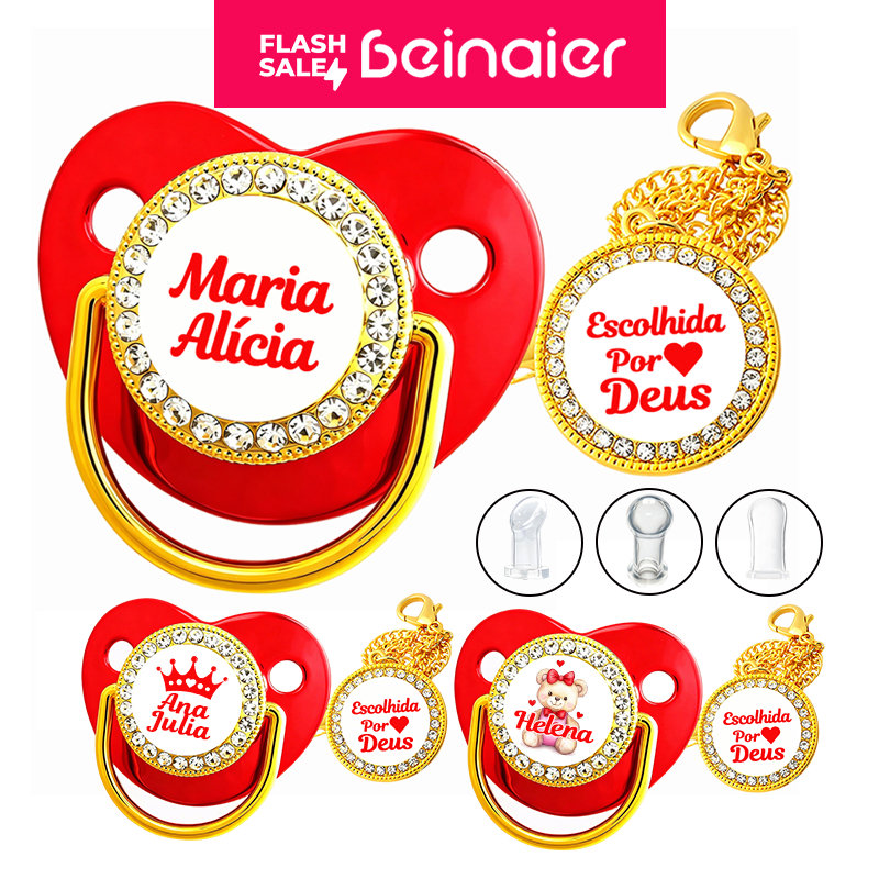 Chupeta para bebês com nome personalizado do bebê, chupeta de silicone BPA Free