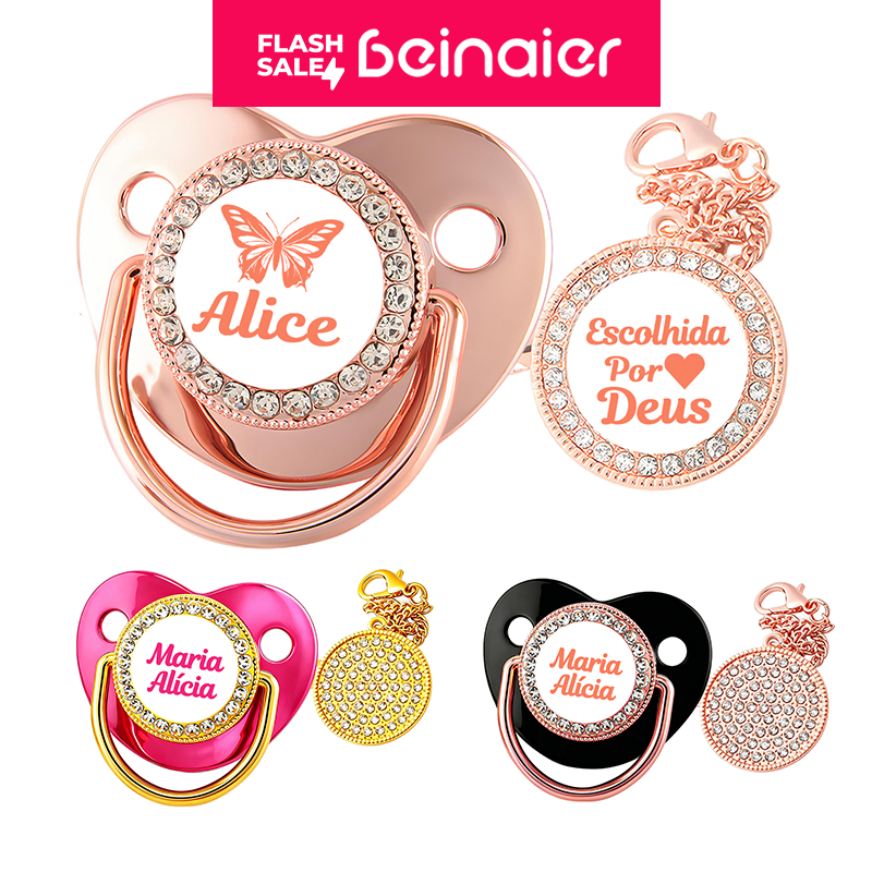 Chupeta personalizada com nome de bebê, corrente de silicone para chupeta, livre de BPA.