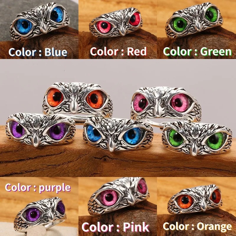 Anel de coruja retrô angustiado multicolorido olho do diabo exclusivo ajustável anel vivo masculino feminino estilo unis