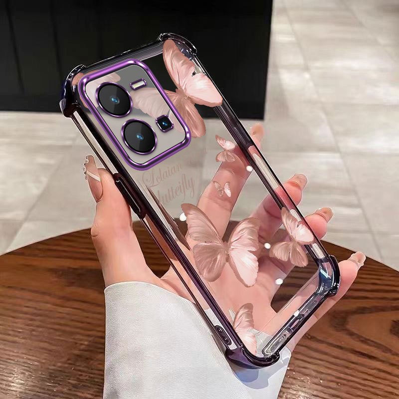 Vivo V25 5G V25 Pro V25e V23 V23e V21 5G V20 SE V19 Capa De Telefone À Prova De Choque Rosa Borboleta Almofada De Ar