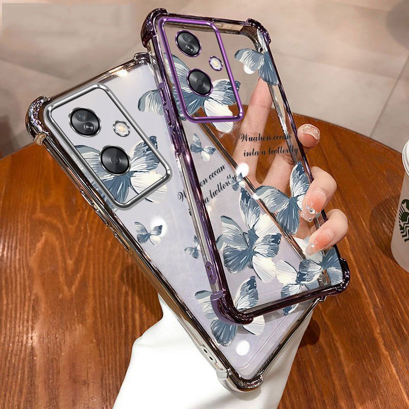 OPPO A79 A98 A78 5G A58 A38 A18 A17 A17k Capa Borboleta Azul Almofada De Ar À Prova De Choque Para Celular
