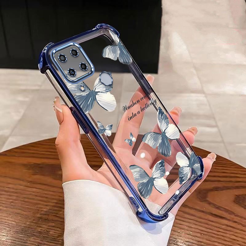 realme C11 C12 C15 C17 C21 C21Y 9 8 9i 5G Azul Borboleta Caso Almofada De Ar À Prova De Choque Capa Do Telefone Móvel