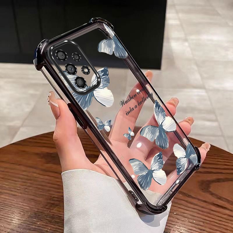 Samsung A23 A13 A33 A53 A73 A72 A52 A52s A32 5G Borboleta Azul Caixa De Telefone Almofada De Ar Caso De Choque Capa Do M