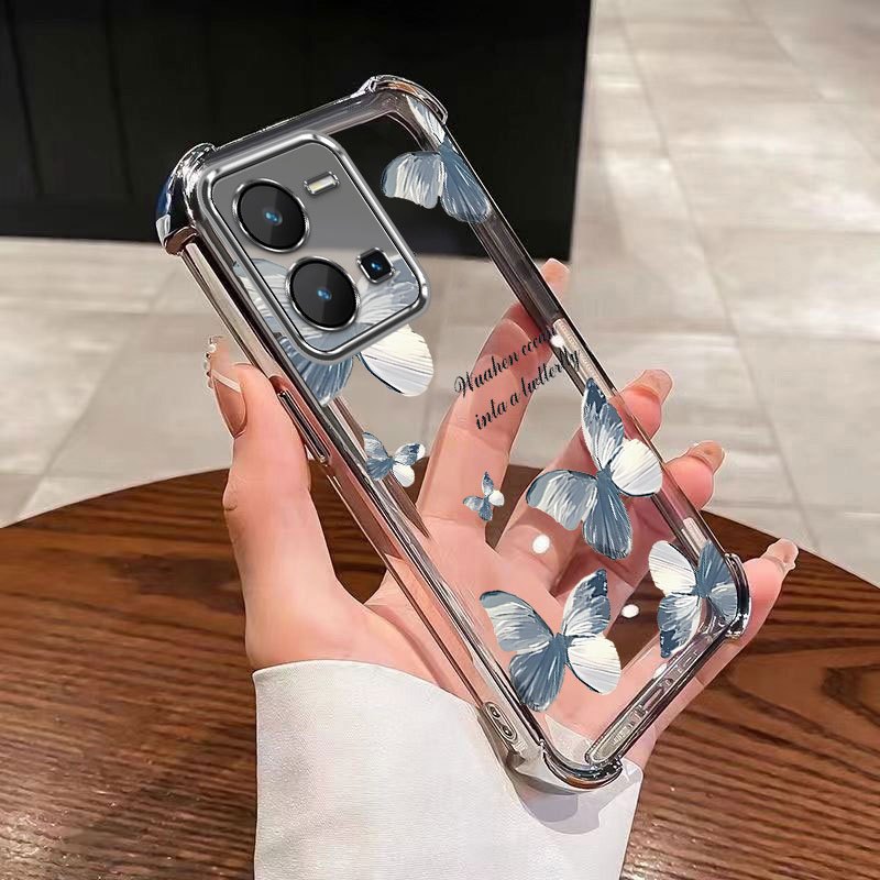 Vivo V25 5G V25 Pro V25e V23 V23e V21 5G V20 SE V19 Azul Borboleta Caso Almofada De Ar À Prova De Choque Capa Do Telefon