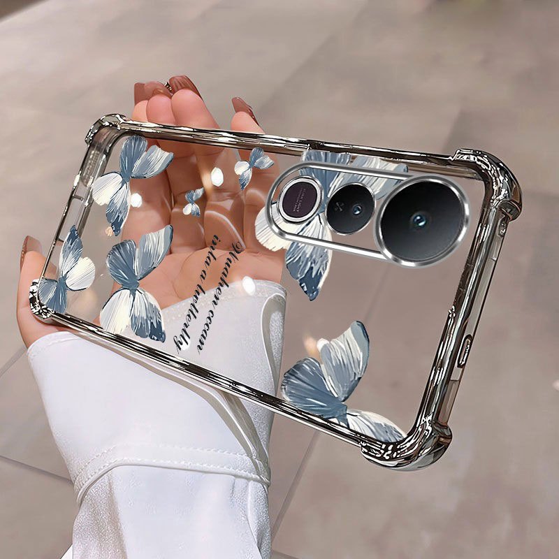 Vivo V60 Lite V50 5G V50 V40 Pro V40e Azul Borboleta Caso Almofada De Ar Capa À Prova De Choque Caixa Do Telefone Móvel